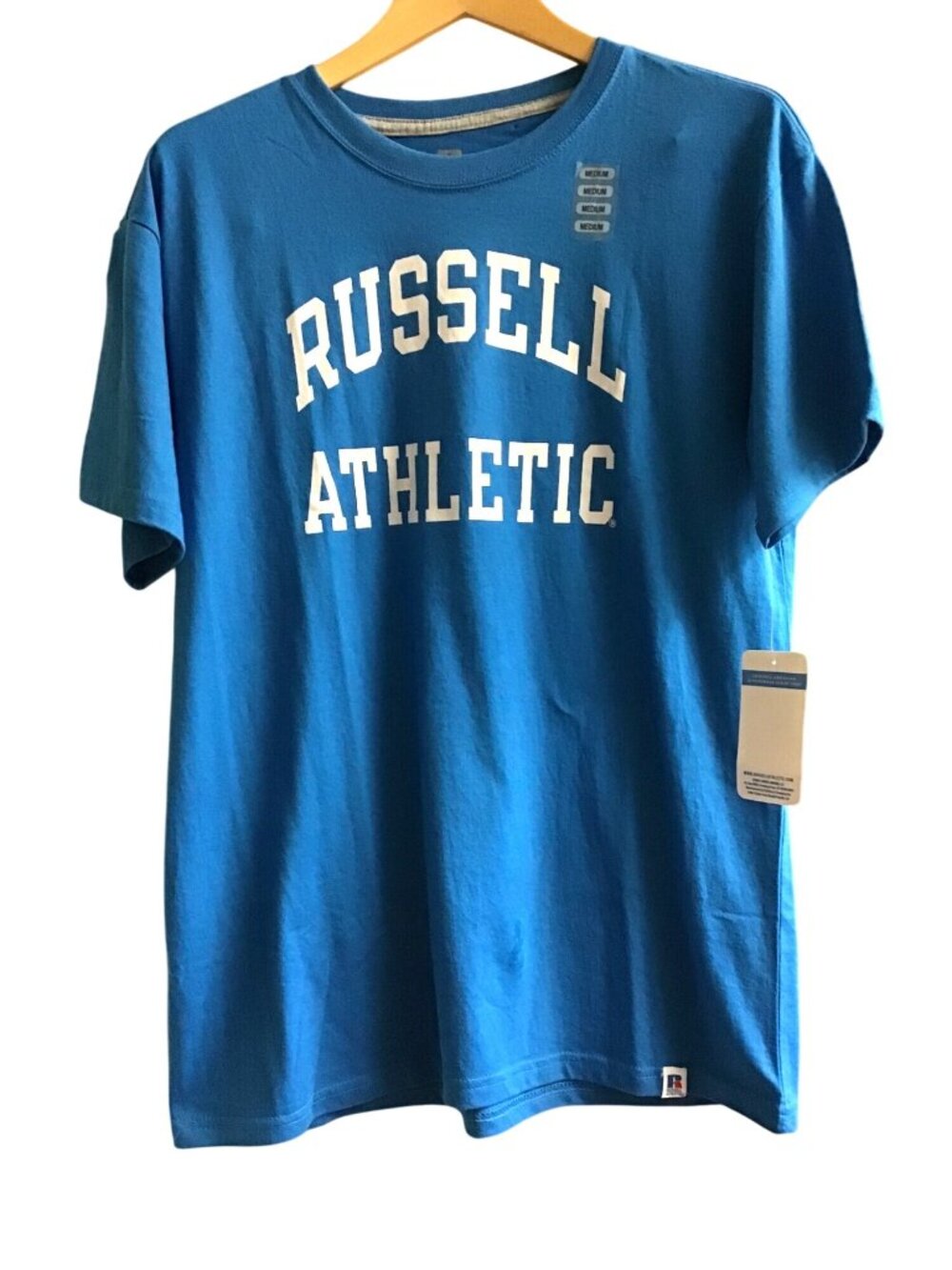RUSSELL ATHLETIC -MENS BLUE SHORT SLEEVE 100% COTTON GRAPHIC T-SHIRT SIZE MEDIUM